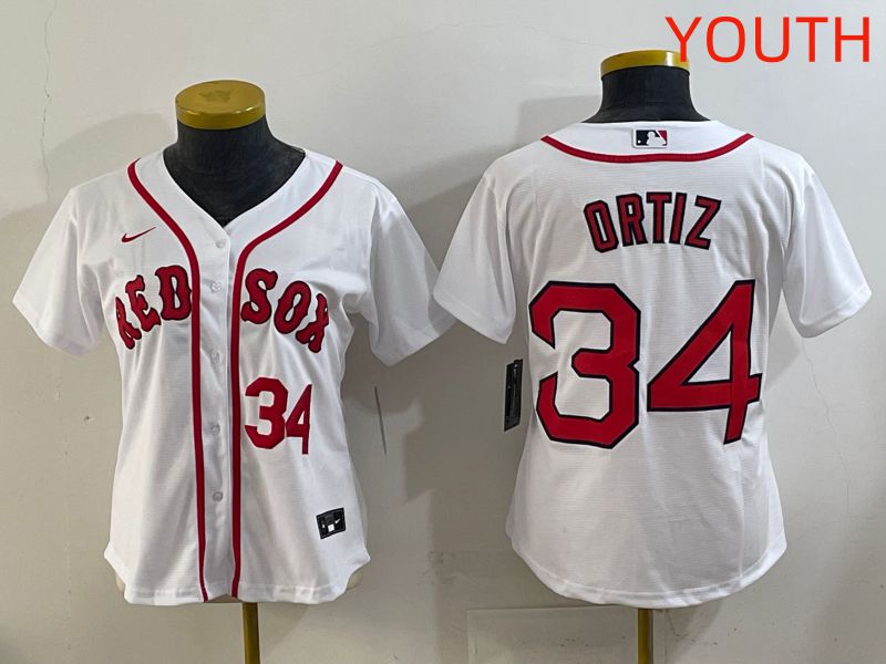 Youth 2025 Boston Red Sox 34 Ortiz White Game Nike MLB Jersey style 4